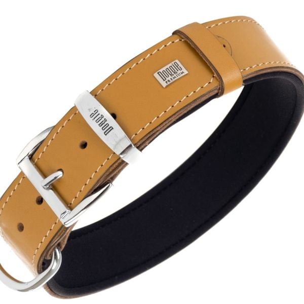Doggie Konforlu Gerçek Deriden El Yapımı Kemik Desenli Köpek Boyun Tasması 4x52-60cm - Camel
