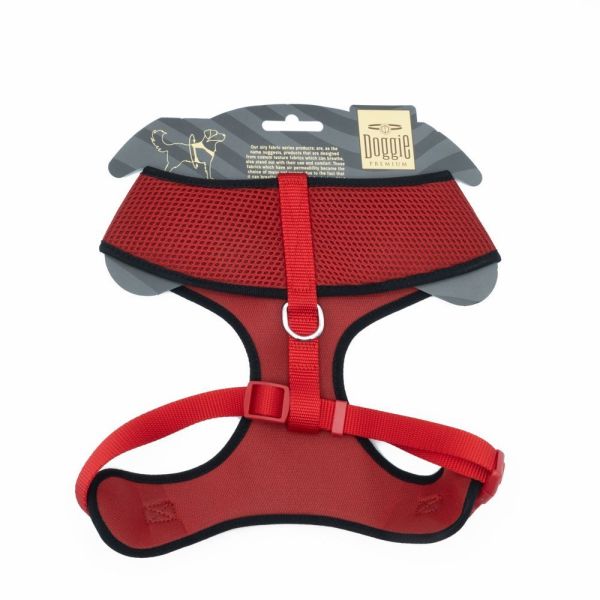 Doggie Havalı Dokumadan El Yapımı Küçük Irk Köpek Göğüs Tasması XL-2x50-65cm - Red