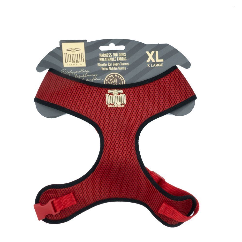 Doggie Havalı Dokumadan El Yapımı Küçük Irk Köpek Göğüs Tasması XL-2x50-65cm - Red