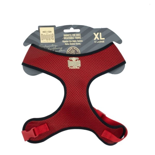 Doggie Havalı Dokumadan El Yapımı Küçük Irk Köpek Göğüs Tasması XL-2x50-65cm - Red