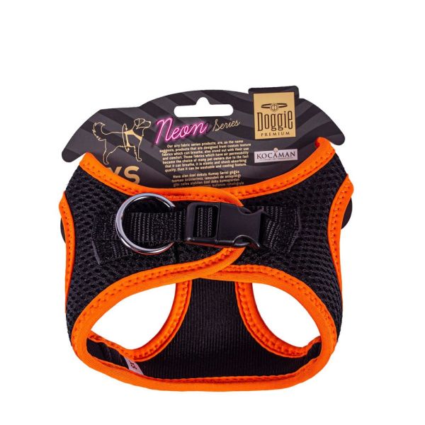 Doggie Havalı Dokumadan Neon Serisi El Yapımı Küçük Irk Köpek Göğüs Tasması XS 30-34cm - Orange