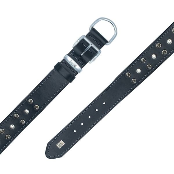 Doggie Konforlu Gerçek Deriden El Yapımı Çivili Köpek Boyun Tasması 4x52-60cm - Black