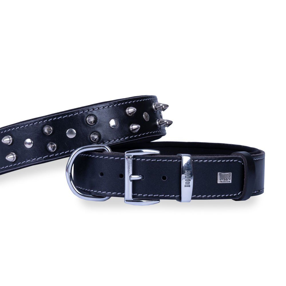 Doggie Konforlu Gerçek Deriden El Yapımı Çivili Köpek Boyun Tasması 4x52-60cm - Black