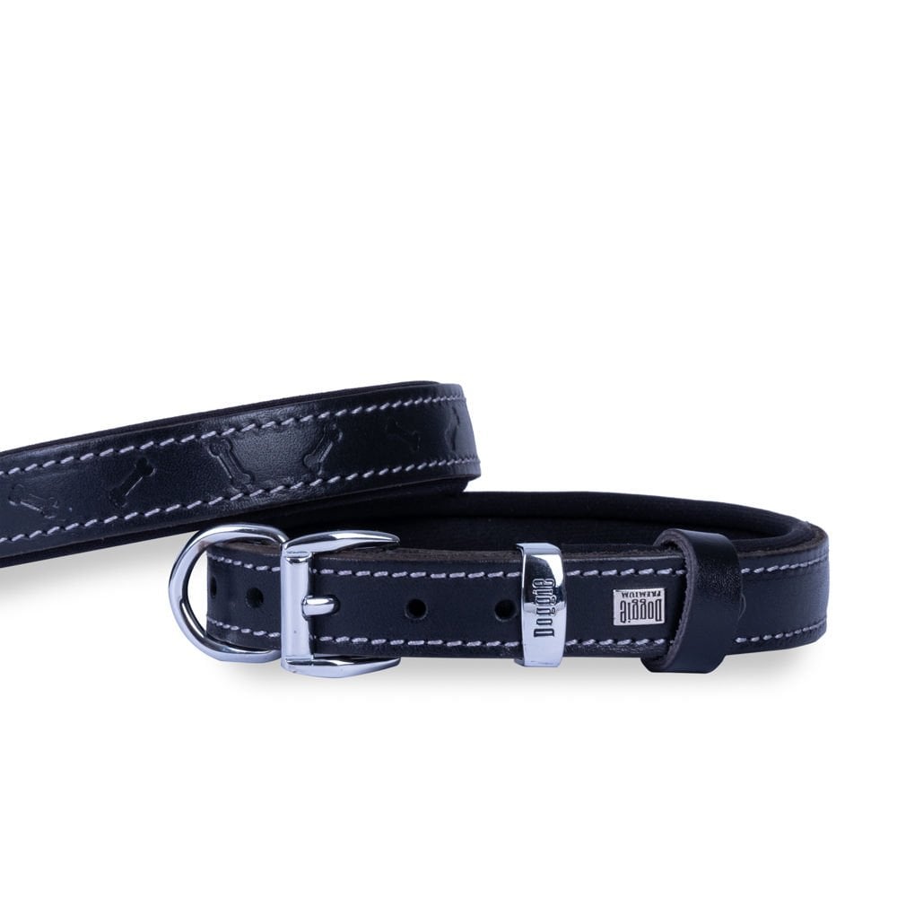 Doggie Bone Pattern Leather Dog Collar 2x35-40cm