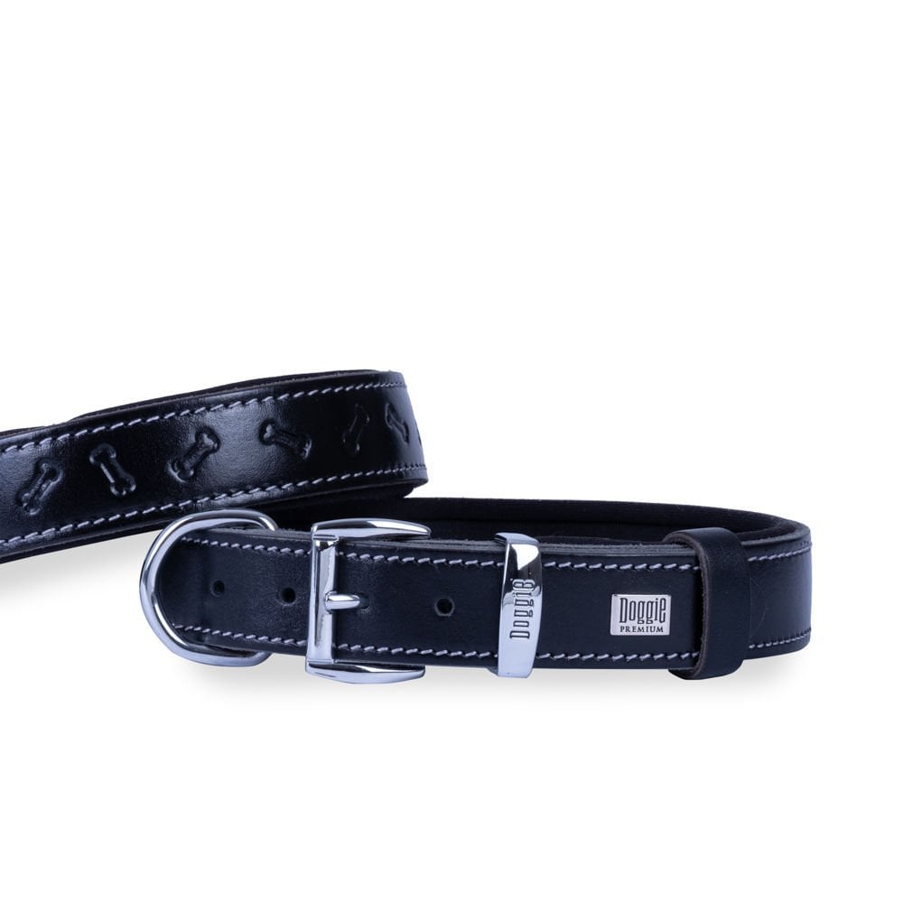 Doggie Bone Pattern Leather Dog Collar 2.5x37-45cm