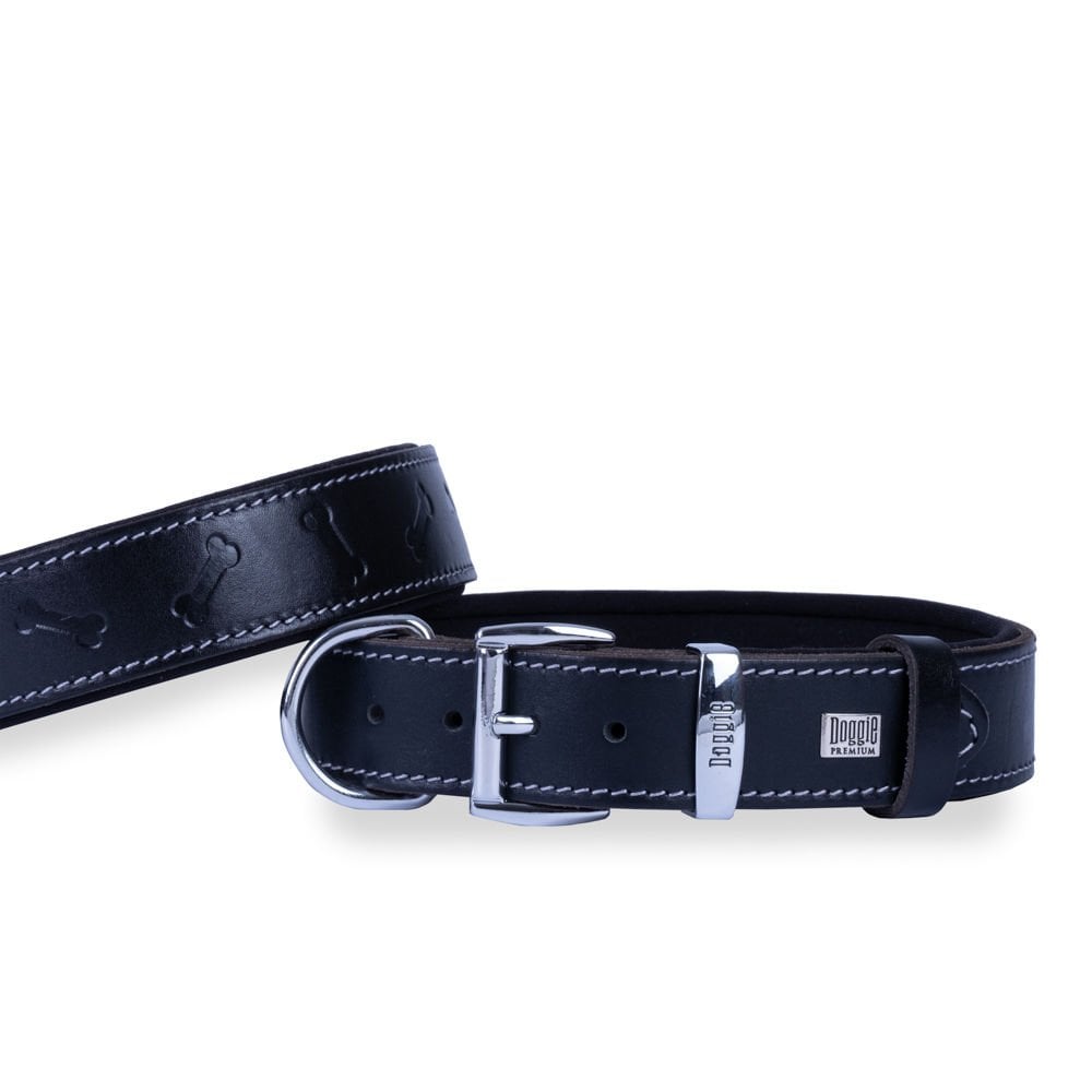 Doggie Bone Pattern Leather Dog Collar 3.5x47-55cm