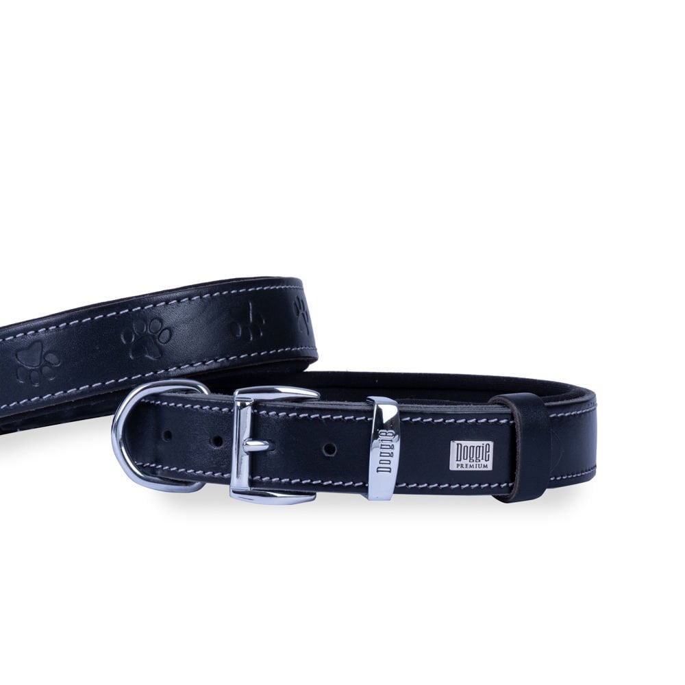 Doggie Paw Pattern Leather Dog Collar 2.5x37-45cm