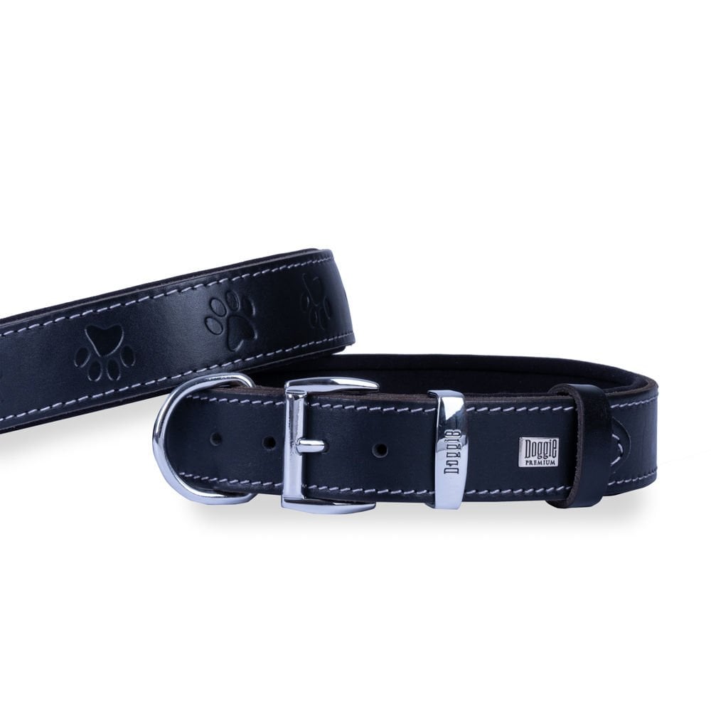 Doggie Paw Pattern Leather Dog Collar 3.5x47-55cm