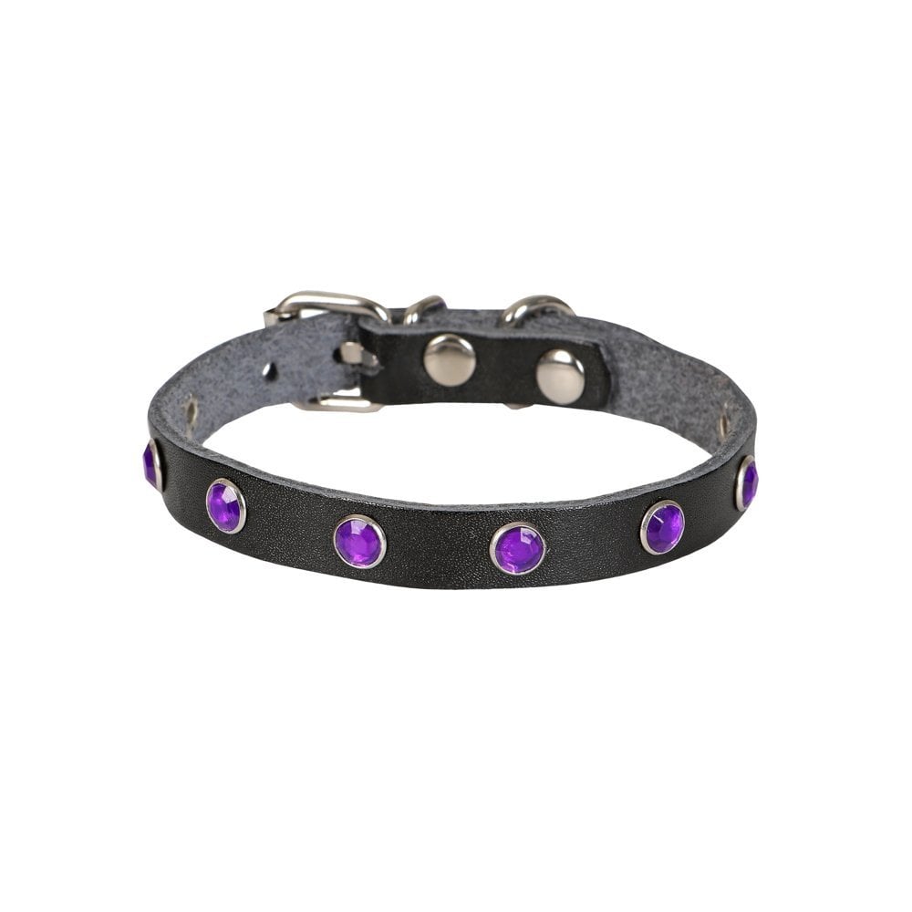 Cattie Rhinestone Leather Cat Collar 1x21-25cm
