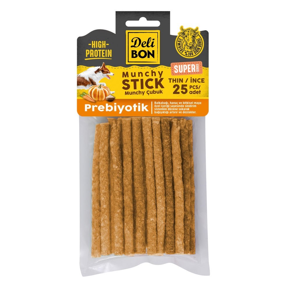 Delibon Rawhide Prebiotic Thin Munchy Stick Dog Treat 25 pcs