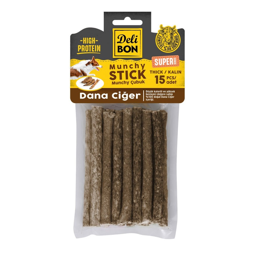 Delibon Rawhide Beef Lung Thick Munchy Stick Dog Treat 15 pcs
