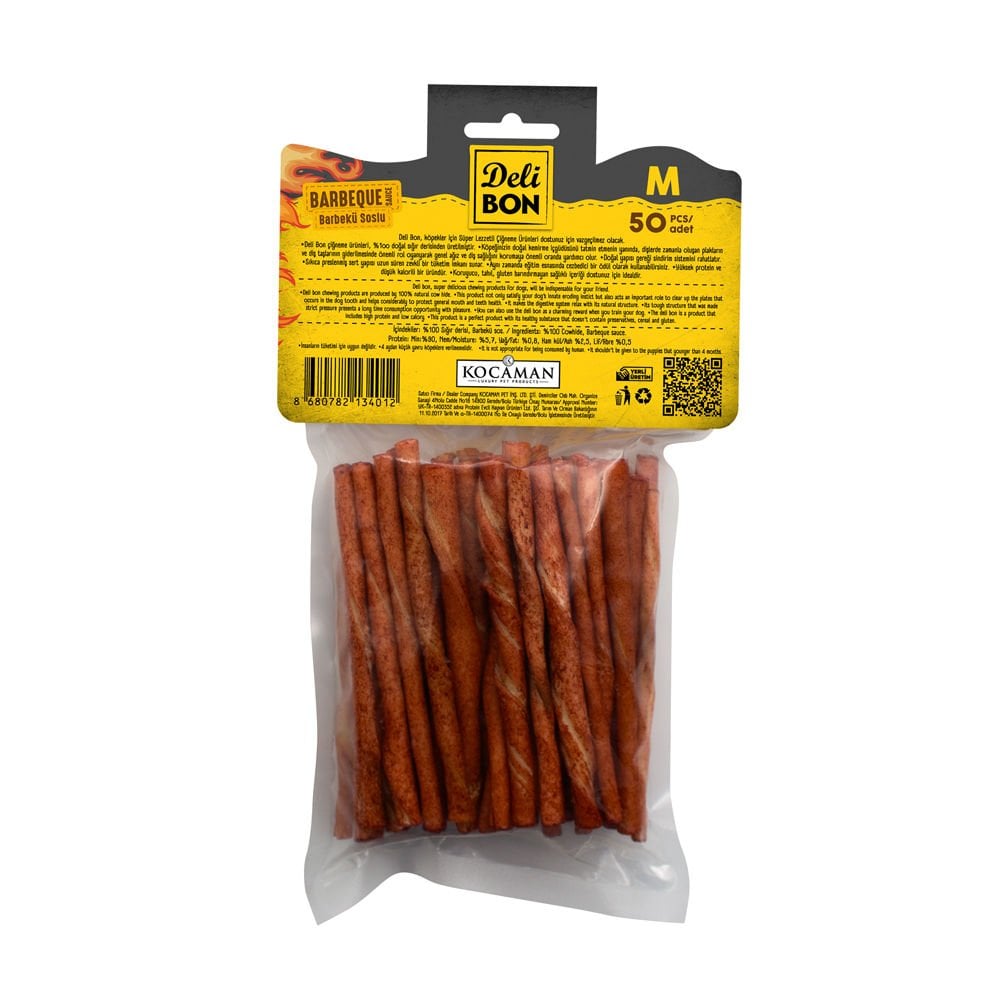 Delibon BBQ Rawhide Thick Twisted Stick Dog Treat 50 pcs