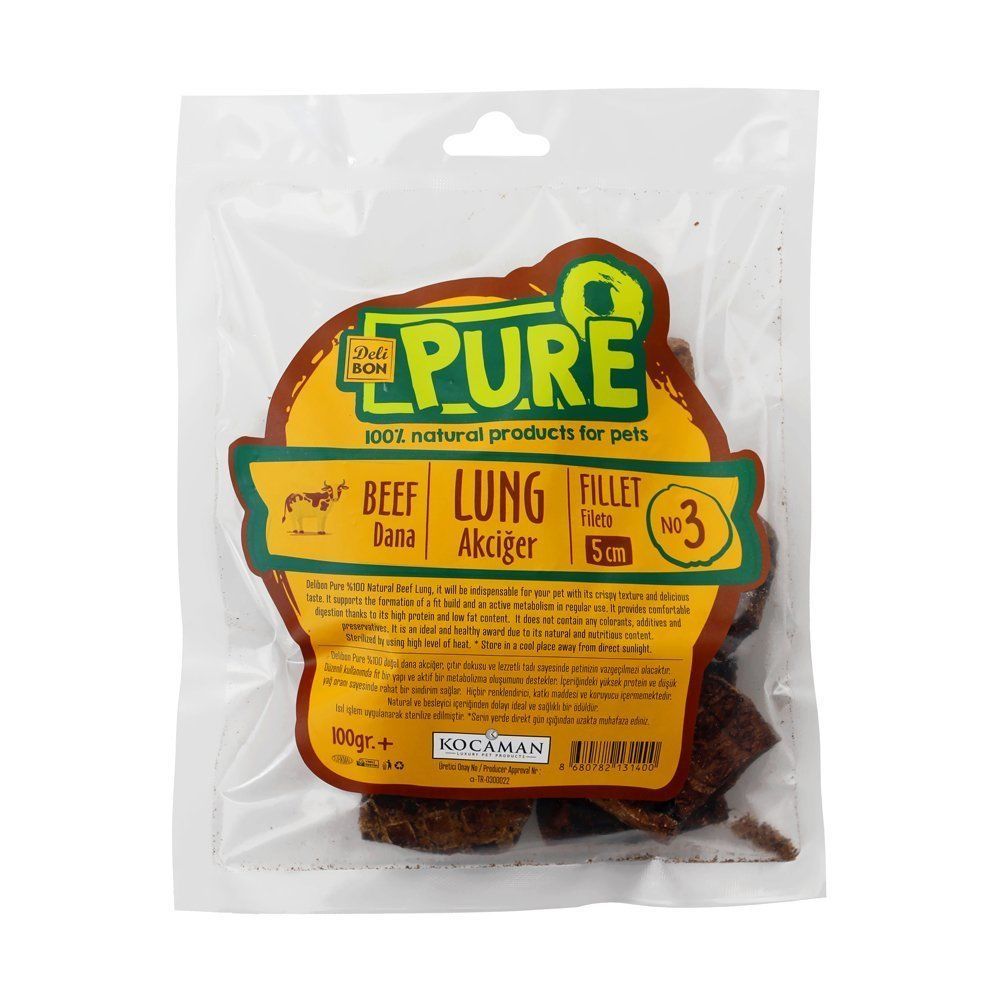 Delibon Beef Lung Dog Treat 5cm Fillet 100g