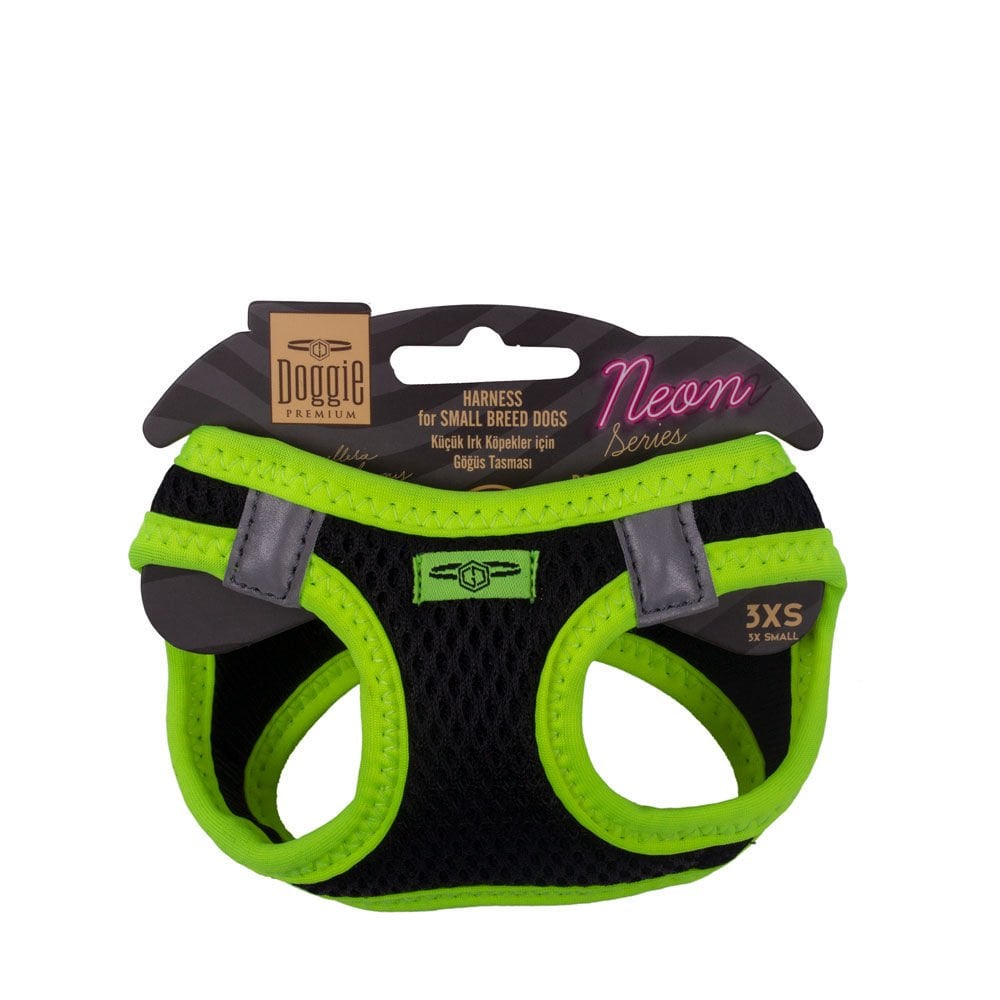 Doggie Havalı Dokumadan Neon Serisi El Yapımı Küçük Irk Köpek Göğüs Tasması 3XS 22-26cm - Yellow