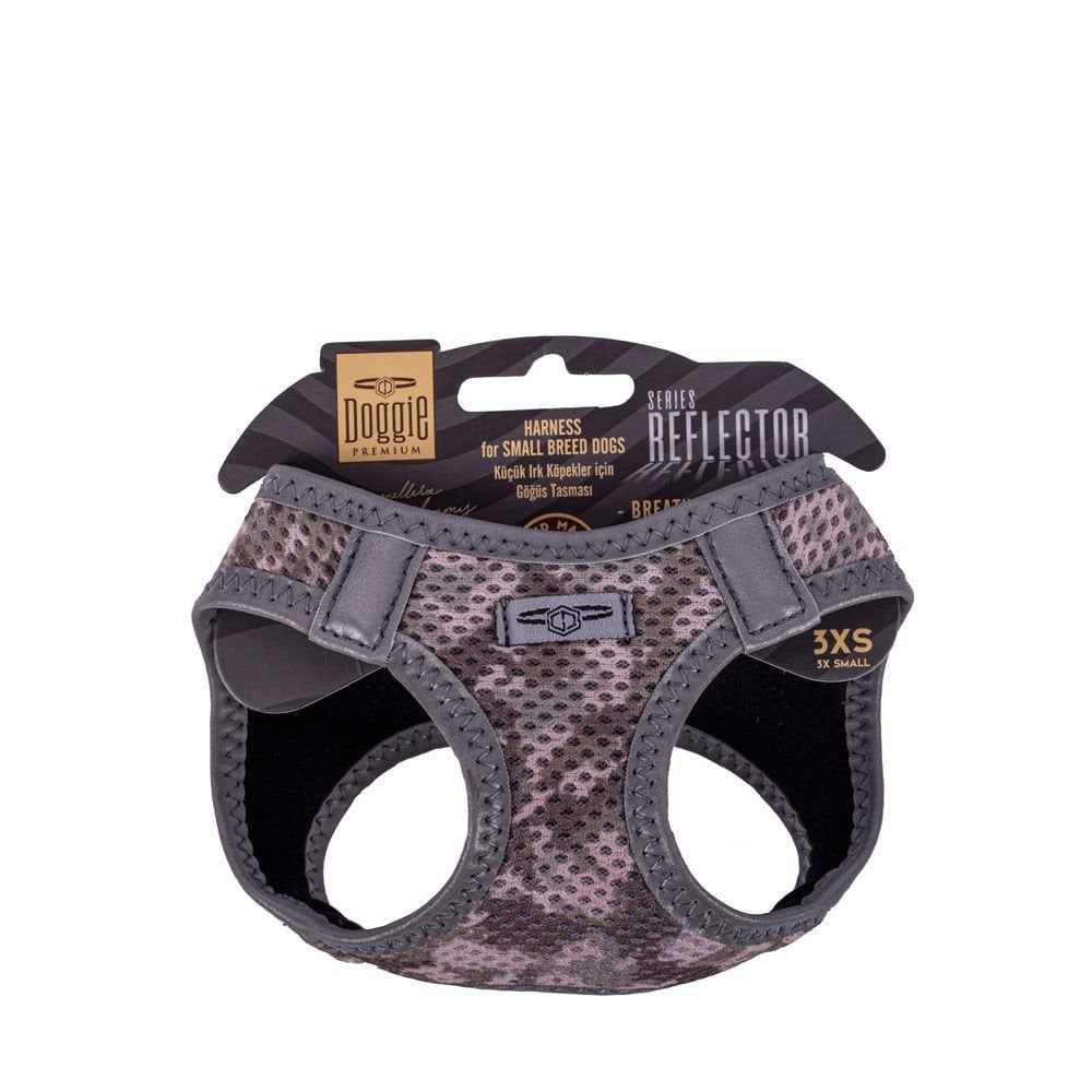 Doggie Havalı Dokumadan Reflektör Serisi El Yapımı Küçük Irk Köpek Göğüs Tasması 3XS 22-26cm - Camo