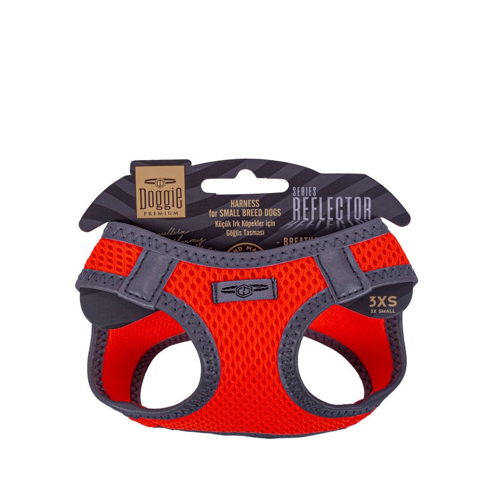 Doggie Havalı Dokumadan Reflektör Serisi El Yapımı Küçük Irk Köpek Göğüs Tasması 3XS 22-26cm - Orange