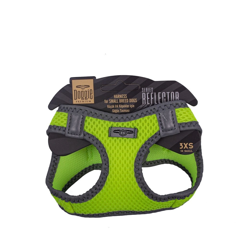 Doggie Havalı Dokumadan Reflektör Serisi El Yapımı Küçük Irk Köpek Göğüs Tasması 3XS 22-26cm - Yellow