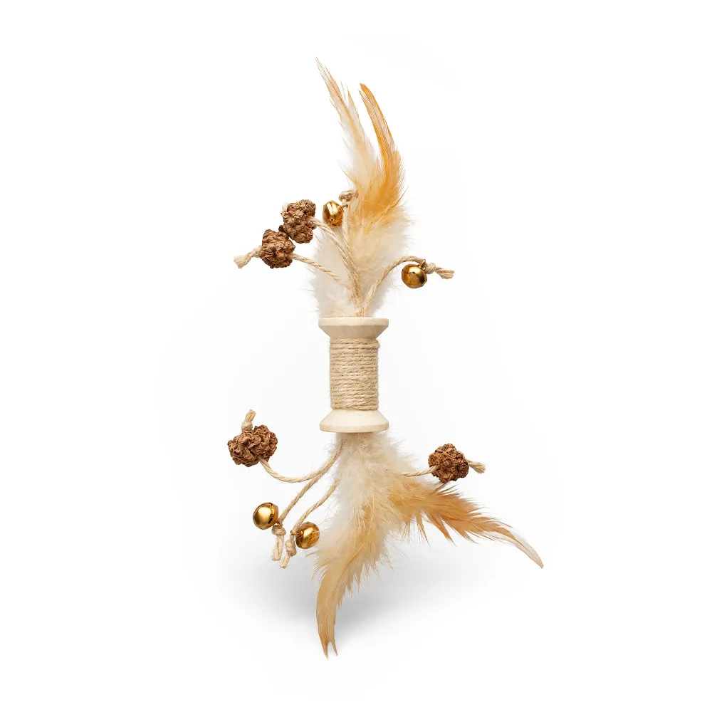 Cattie Matatabi Spool Cat Toy with Bell & Feathers 25cm